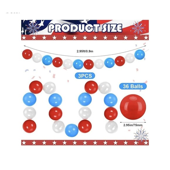Jumbo Ball Red White & Blue Garland Patriotic 4th of July Party Decoration (H1) - Picture 6 of 6